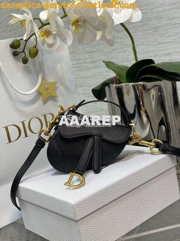 Replica Dior Micro Saddle Bag with Strap Black Goatskin S5685 3