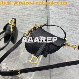 Replica Dior Micro Saddle Bag with Strap Black Goatskin S5685 2