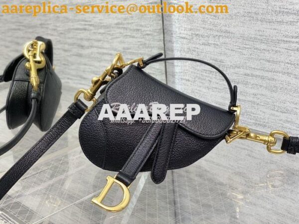 Replica Dior Micro Saddle Bag with Strap Black Goatskin S5685 5