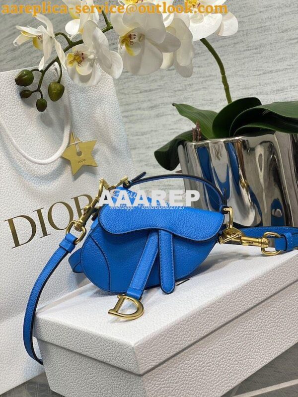 Replica Dior Micro Saddle Bag with Strap Bright Blue Goatskin S5685 3