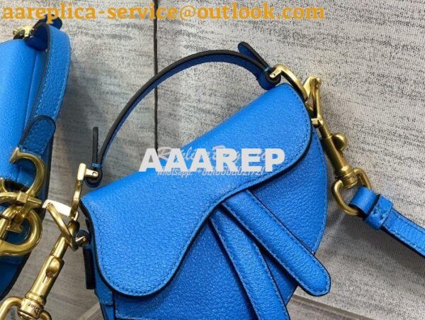 Replica Dior Micro Saddle Bag with Strap Bright Blue Goatskin S5685 6