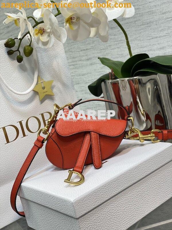 Replica Dior Micro Saddle Bag with Strap Orange Goatskin S5685 3