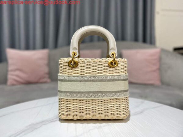 Replica Dior M0565 Medium Lady Dior Bag Natural Wicker Grey 3