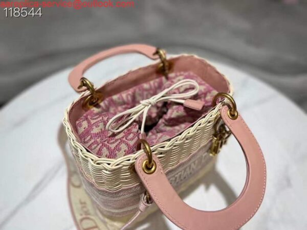 Replica Dior M0565 Medium Lady Dior Bag Natural Wicker Pink 5