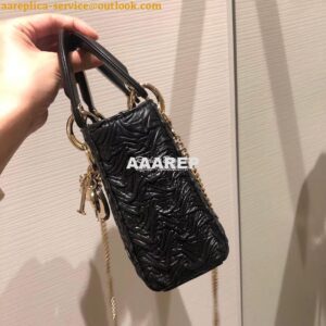 Replica Dior Mini Black Lady Dior Wavy Shiny Crinkled Lambskin Bag M0 2