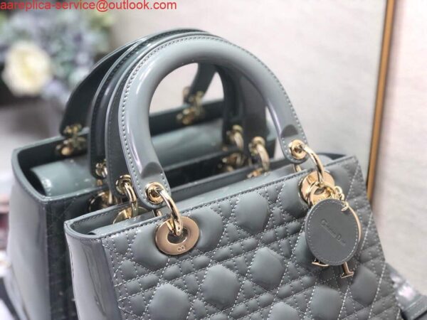 Replica Dior M0565 Medium Lady Dior Patent Cannage Calfskin Bag Gray 5