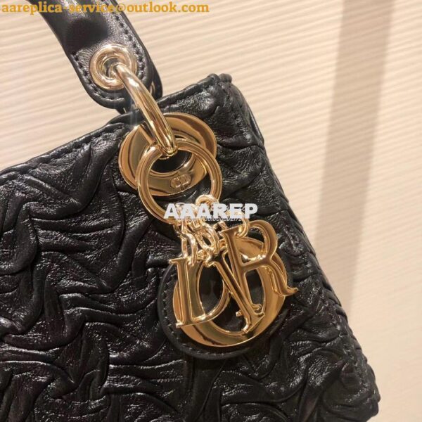 Replica Dior Mini Black Lady Dior Wavy Shiny Crinkled Lambskin Bag M0 6