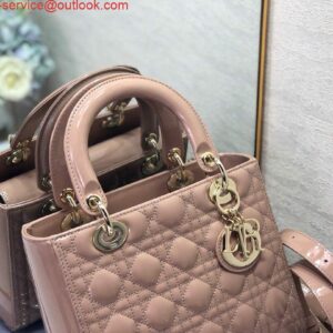 Replica Dior M0565 Medium Lady Dior Patent Cannage Calfskin Bag Light Pink 2