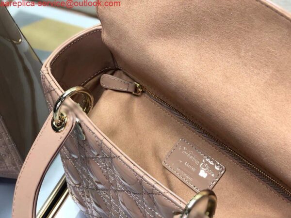 Replica Dior M0565 Medium Lady Dior Patent Cannage Calfskin Bag Light Pink 7