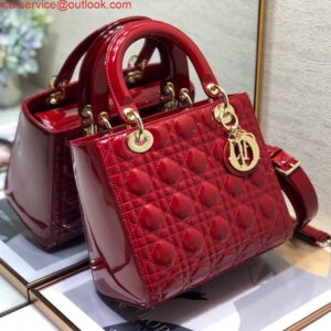 Replica Dior M0565 Medium Lady Dior Patent Cannage Calfskin Bag Red