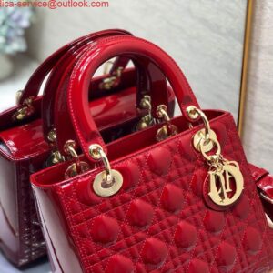 Replica Dior M0565 Medium Lady Dior Patent Cannage Calfskin Bag Red 2