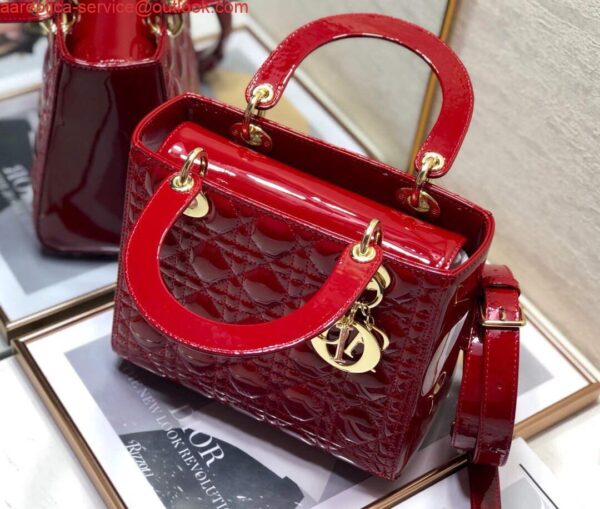 Replica Dior M0565 Medium Lady Dior Patent Cannage Calfskin Bag Red 9