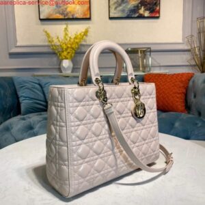 Replica Dior M0566 Large Lady Dior Bag Beige Cannage Lambskin