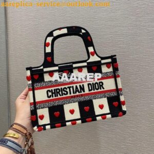 Replica Dior Mini Book Tote S5475 Black, White and Red D-Chess Heart E