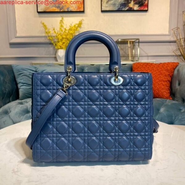 Replica Dior M0566 Large Lady Dior Bag Blue Cannage Lambskin 4