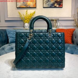 Replica Dior M0566 Large Lady Dior Bag Dark Green Cannage Lambskin 2