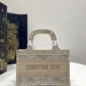 Replica Dior Mini Book Tote S5475 Gold-Tone D-Lace Embroidery with Mac