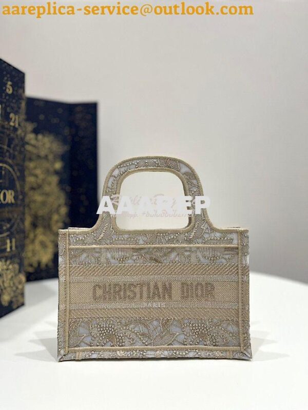 Replica Dior Mini Book Tote S5475 Gold-Tone D-Lace Embroidery with Mac 3