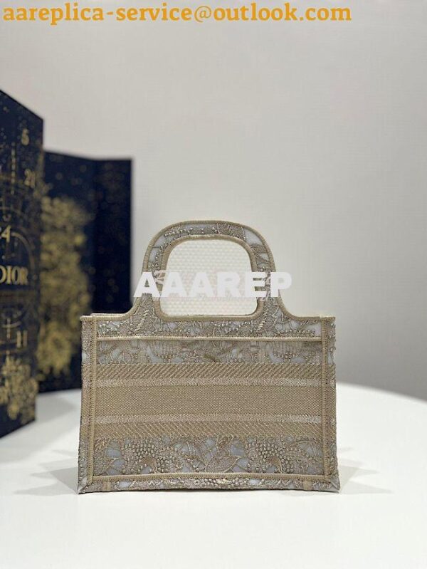 Replica Dior Mini Book Tote S5475 Gold-Tone D-Lace Embroidery with Mac 10