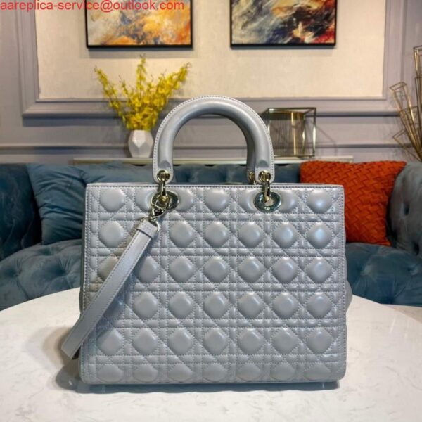 Replica Dior M0566 Large Lady Dior Bag Gray Cannage Lambskin 4