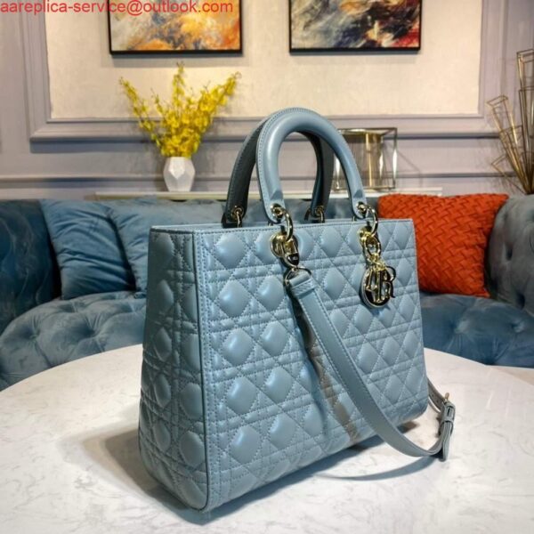 Replica Dior M0566 Large Lady Dior Bag Lake Blue Cannage Lambskin 3