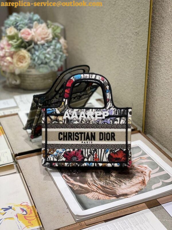 Replica Dior Mini Book Tote S5475 Multicolor Mille Fleurs Embroidery 4