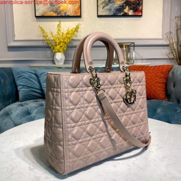 Replica Dior M0566 Large Lady Dior Bag Pink Cannage Lambskin 3