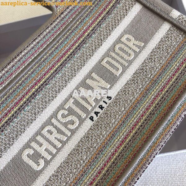 Replica Dior Mini Book Tote S5475 Multicolor Stripes Embroidery 6