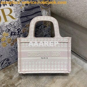 Replica Dior Mini Book Tote S5475 Rose Des Vents Houndstooth Embroider