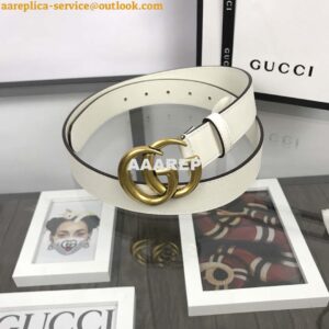 Replica Gucci Women Men's Leather Belt with Double G Buckle 20MM G19168 White 2