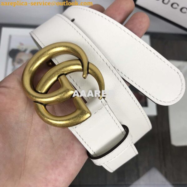 Replica Gucci Women Men's Leather Belt with Double G Buckle 20MM G19168 White 3