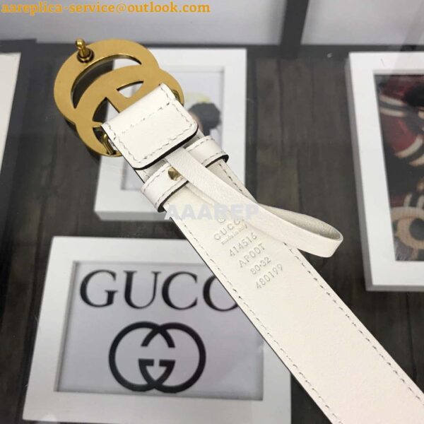 Replica Gucci Women Men's Leather Belt with Double G Buckle 20MM G19168 White 4