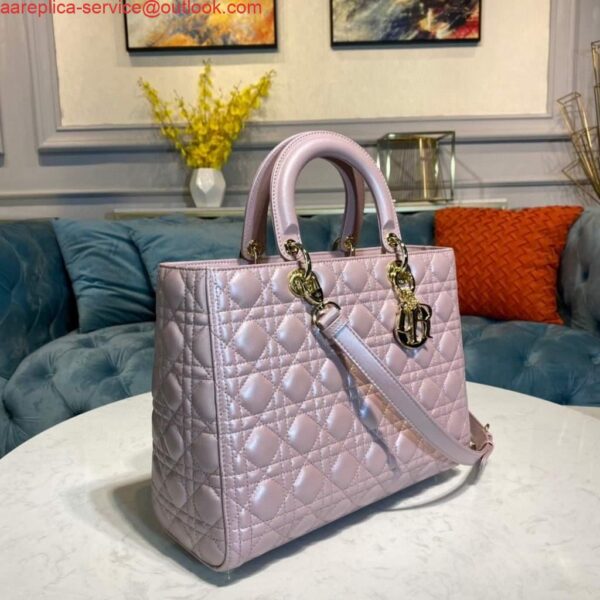 Replica Dior M0566 Large Lady Dior Bag Silver Pink Cannage Lambskin 3