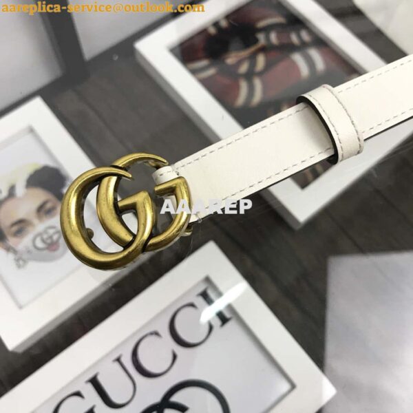 Replica Gucci Women Men's Leather Belt with Double G Buckle 20MM G19168 White 5