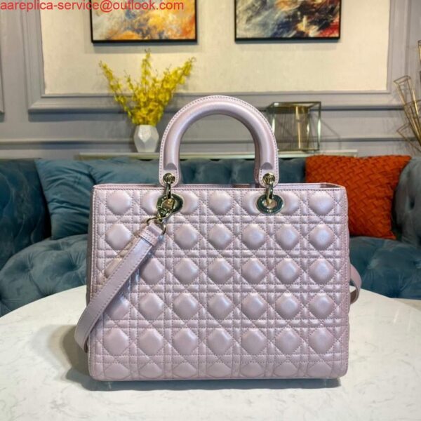 Replica Dior M0566 Large Lady Dior Bag Silver Pink Cannage Lambskin 4