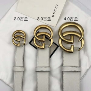 Replica Gucci Women Men's Leather Belt with Double G Buckle 30MM G19167 White