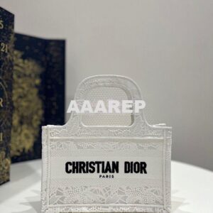 Replica Dior Mini Book Tote S5475 White Multicolor D-Lace Embroidery w