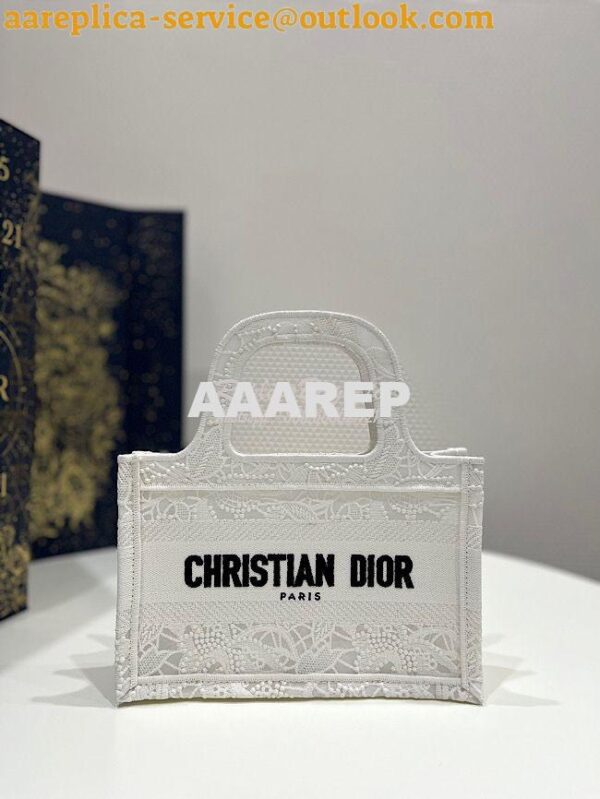 Replica Dior Mini Book Tote S5475 White Multicolor D-Lace Embroidery w 3