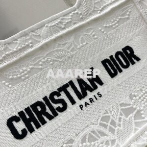 Replica Dior Mini Book Tote S5475 White Multicolor D-Lace Embroidery w 2