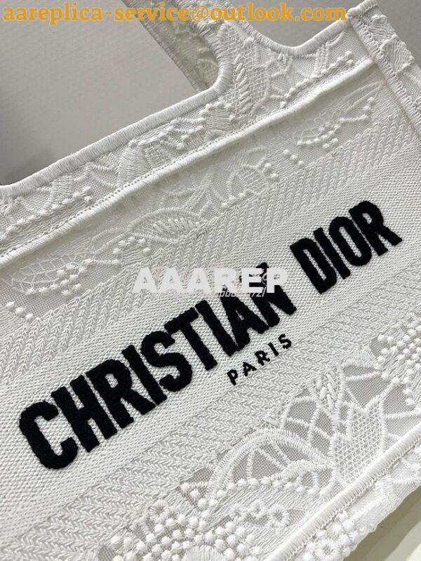 Replica Dior Mini Book Tote S5475 White Multicolor D-Lace Embroidery w 4