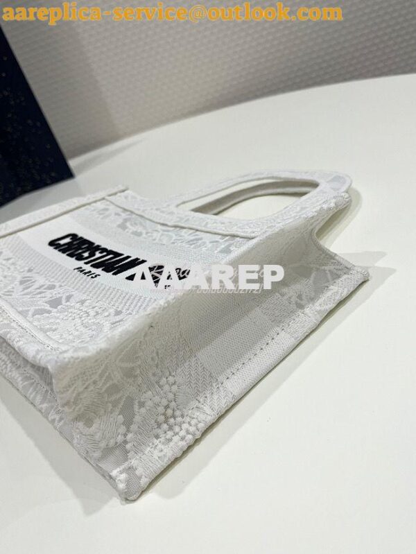 Replica Dior Mini Book Tote S5475 White Multicolor D-Lace Embroidery w 5