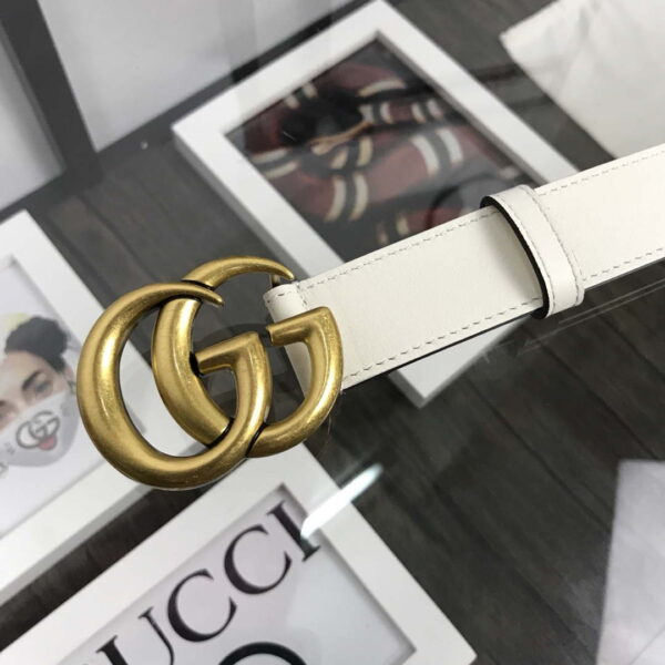 Replica Gucci Women Men's Leather Belt with Double G Buckle 40MM G19169 White 3