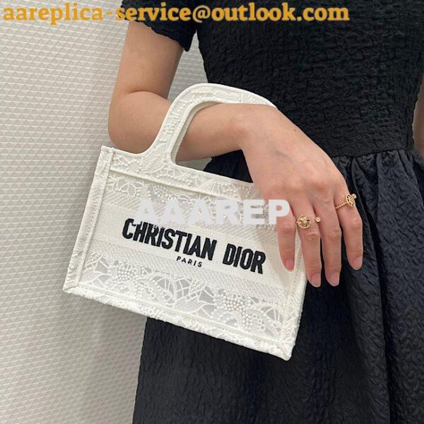 Replica Dior Mini Book Tote S5475 White Multicolor D-Lace Embroidery w 12