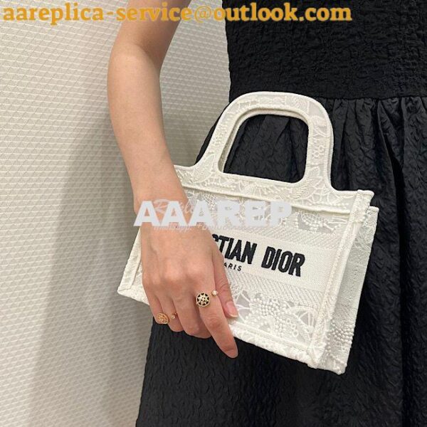 Replica Dior Mini Book Tote S5475 White Multicolor D-Lace Embroidery w 13