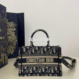 Replica Dior Mini Book Tote With Strap Blue and Beige Oblique Embroide