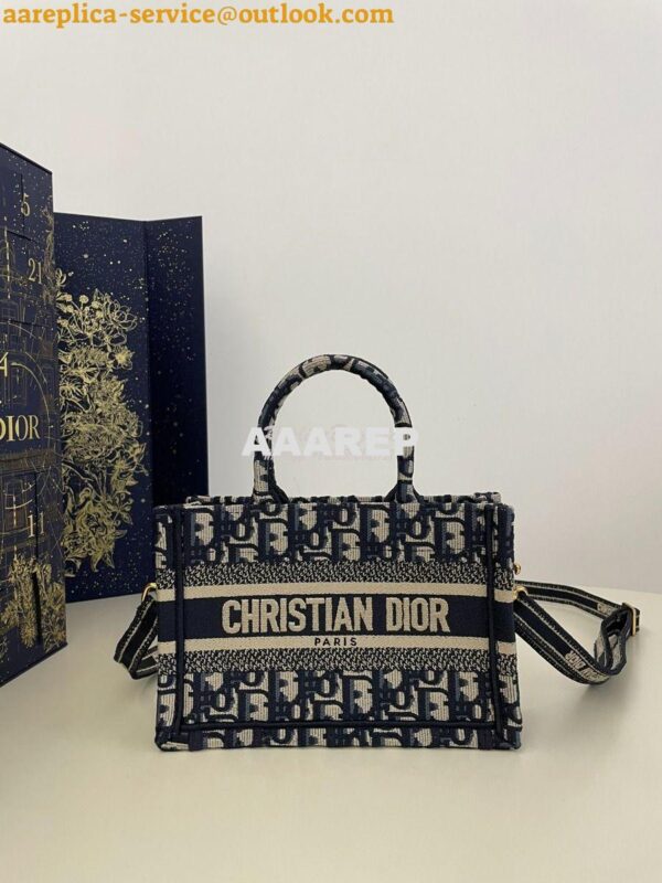 Replica Dior Mini Book Tote With Strap Blue and Beige Oblique Embroide 3