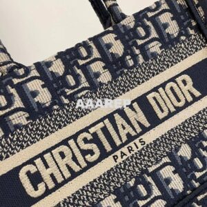 Replica Dior Mini Book Tote With Strap Blue and Beige Oblique Embroide 2