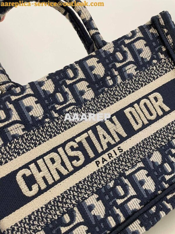 Replica Dior Mini Book Tote With Strap Blue and Beige Oblique Embroide 4