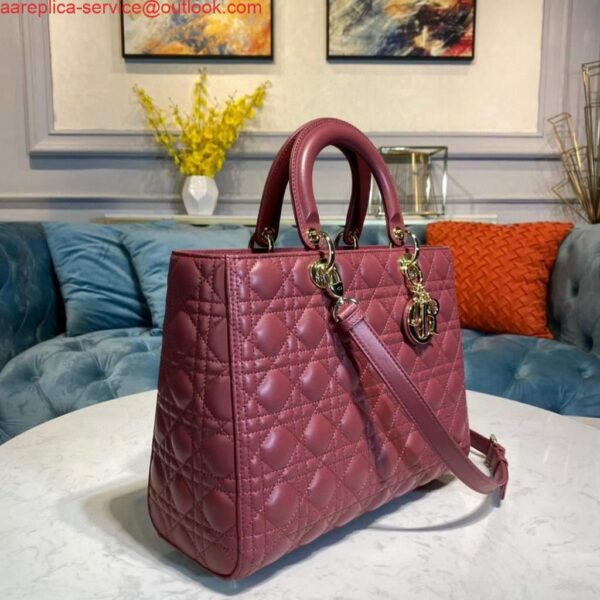 Replica Dior M0566 Large Lady Dior Bag Wine Red Cannage Lambskin 3