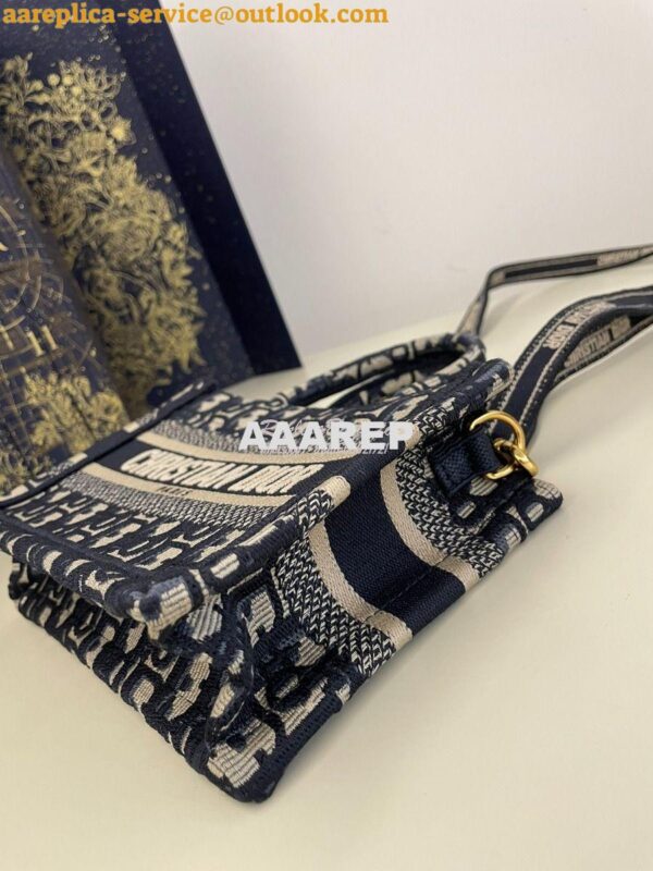 Replica Dior Mini Book Tote With Strap Blue and Beige Oblique Embroide 5